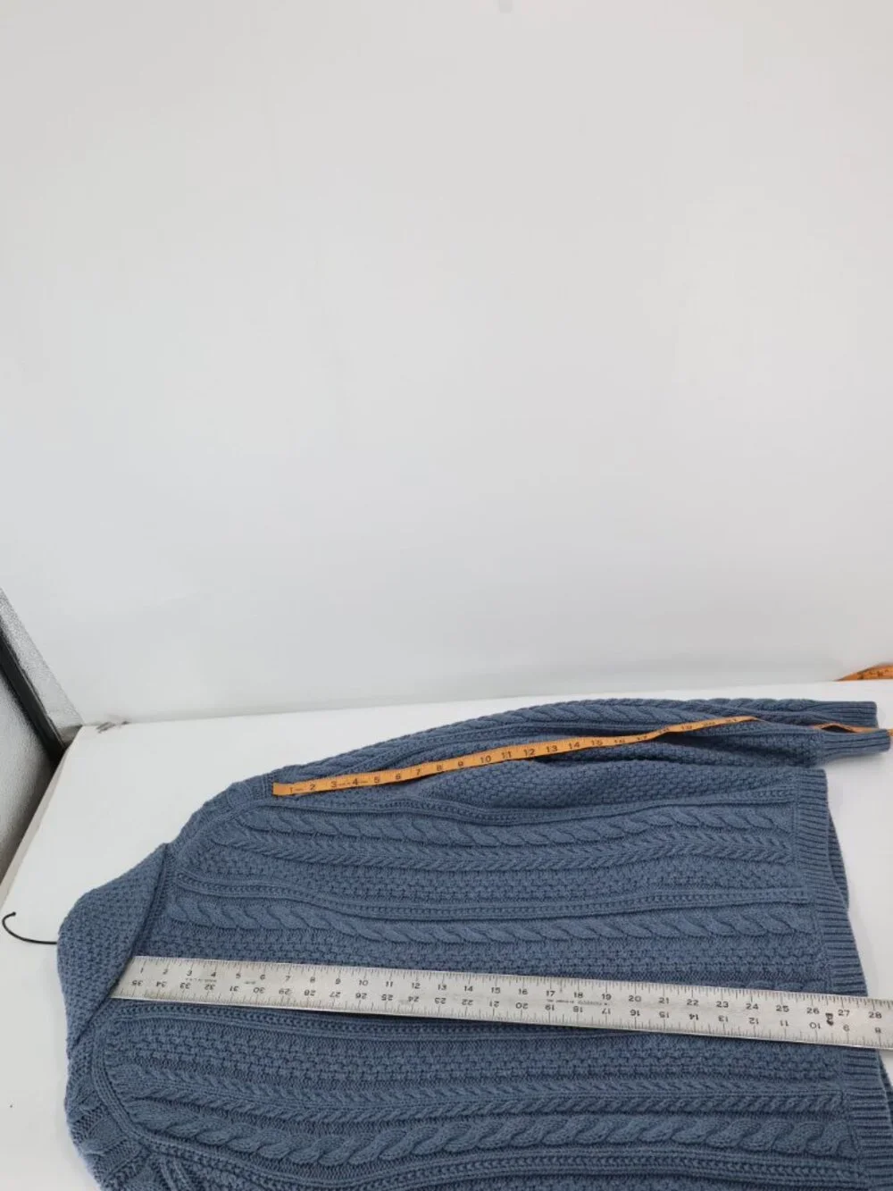 J Crew Cardigan Men Large Cable Knit Shawl Neck Button front Sweater Blue pocket